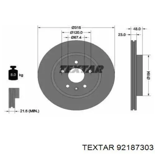 92187303 Textar Дисковый тормоз