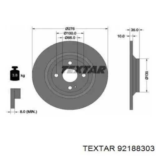 Тормозные диски 92188303 Textar