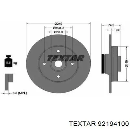 Тормозные диски 92194100 Textar