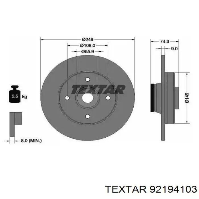 92194103 Textar тормозные диски