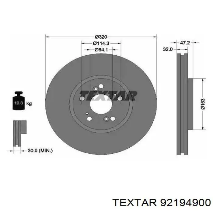 92194900 Textar диск тормозной передний