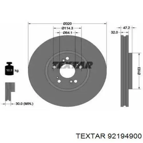 Тормоз дисковый передний Textar 92194900 цена, от 73.55 USD