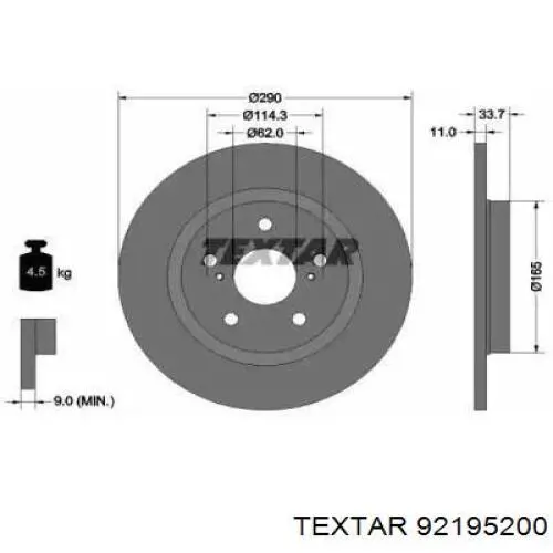92195200 Textar тормозные диски