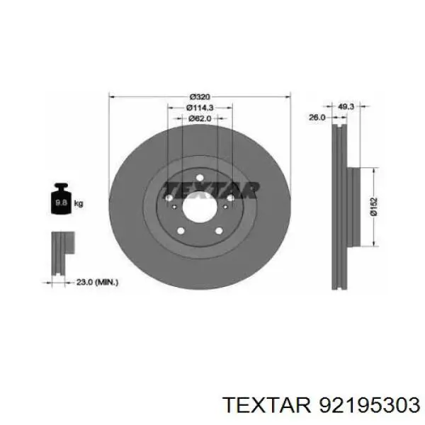 Передние тормозные диски 92195303 Textar