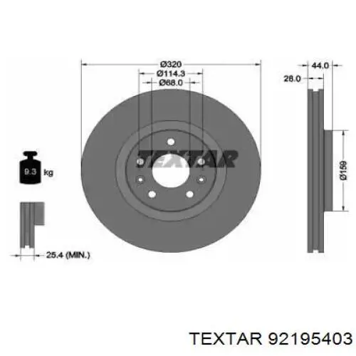 Передние тормозные диски 92195403 Textar