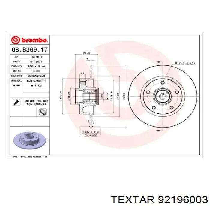 Тормозные диски 92196003 Textar