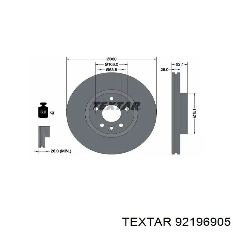 Тормоз дисковый передний Textar 92196905 цена, от 78.44 USD