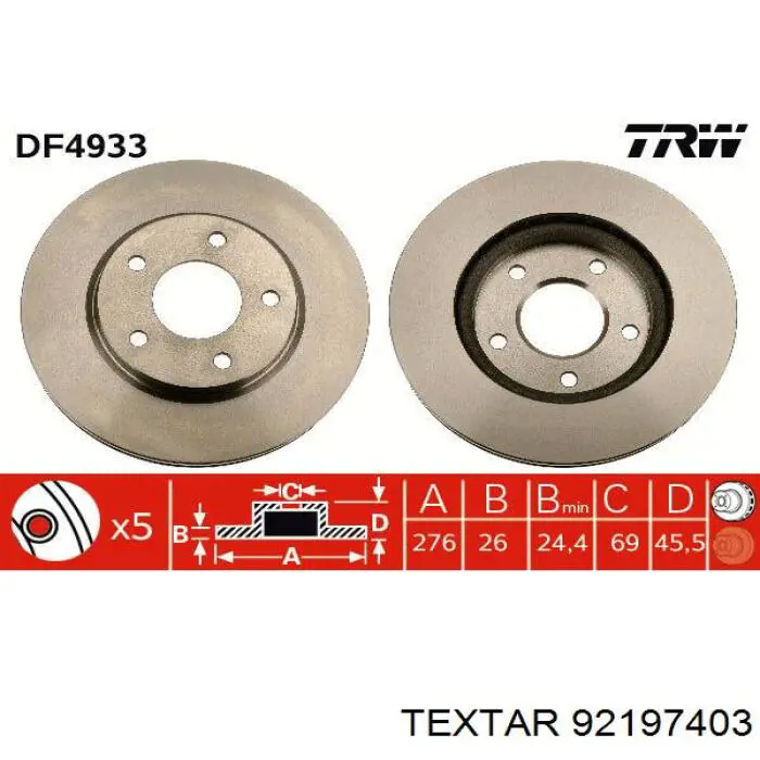 Передние тормозные диски 92197403 Textar