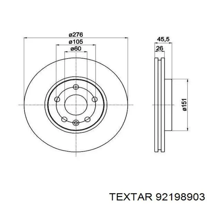 Тормоз дисковый передний Textar 92198903 цена, от 58.56 USD