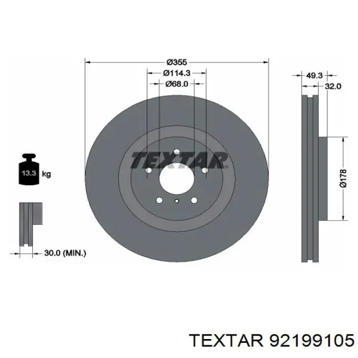 92199105 Textar disco do freio dianteiro