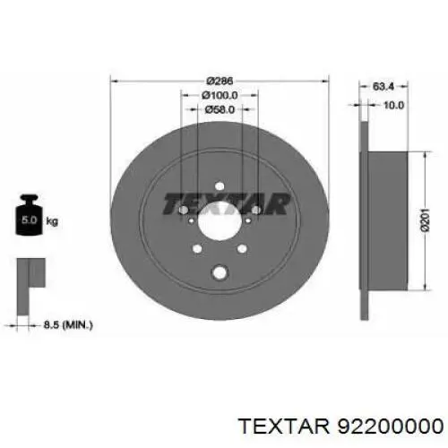 Тормозные диски 92200000 Textar