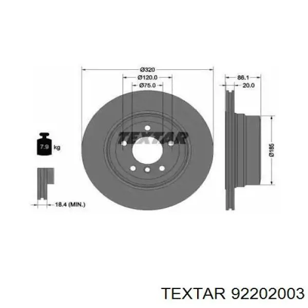 Тормозные диски 92202003 Textar