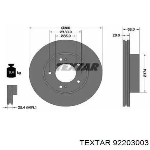 Передние тормозные диски 92203003 Textar