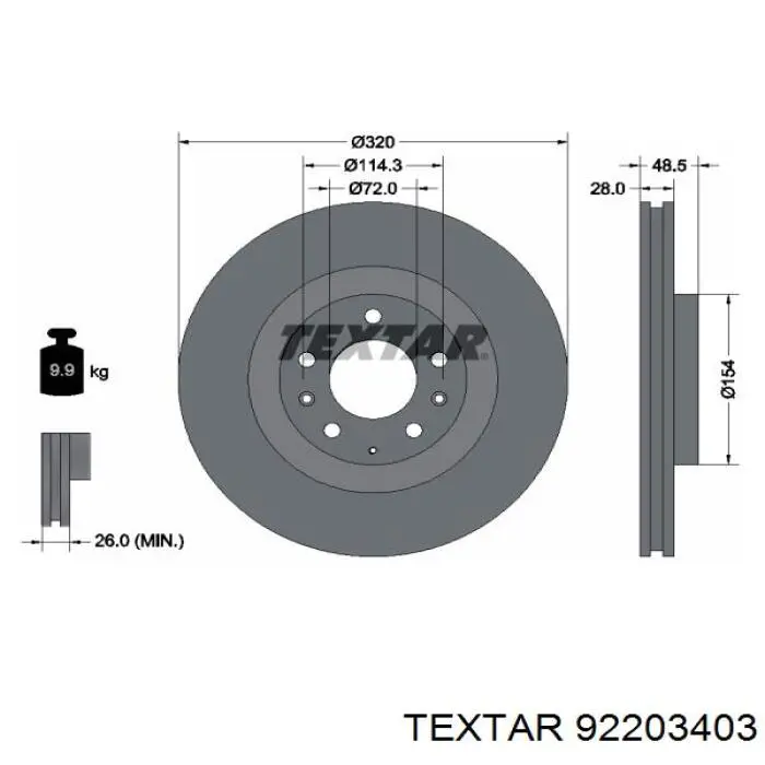 Freno de disco delantero 92203403 Textar