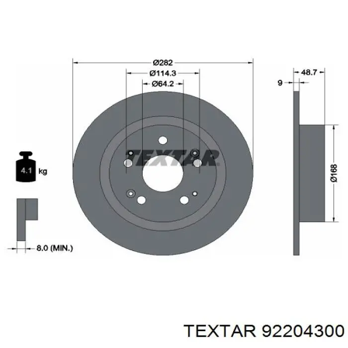 Disco de freno trasero 92204300 Textar