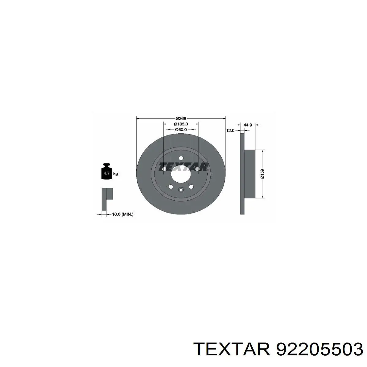 Диск гальмівний задній 92205503 Textar