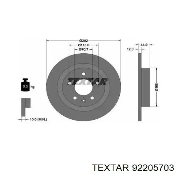 92205703 Textar диск тормозной задний