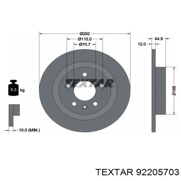 Disco de freno trasero 92205703 Textar