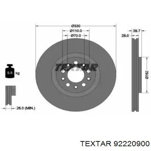 Передние тормозные диски 92220900 Textar