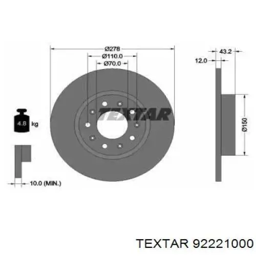 Тормозные диски 92221000 Textar