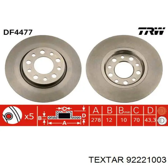 Задний дисковый тормоз Textar 92221003