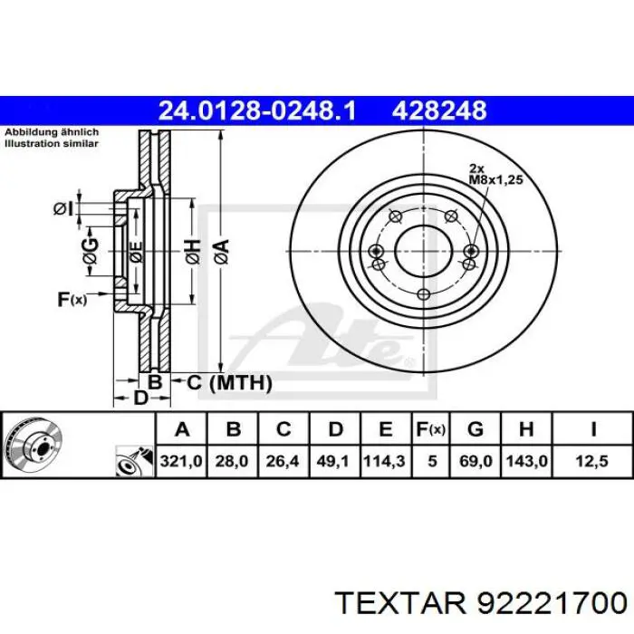Тормоз дисковый передний Textar 92221700 цена, от 75.45 USD