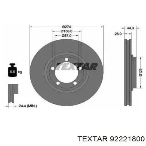 Передние тормозные диски 92221800 Textar