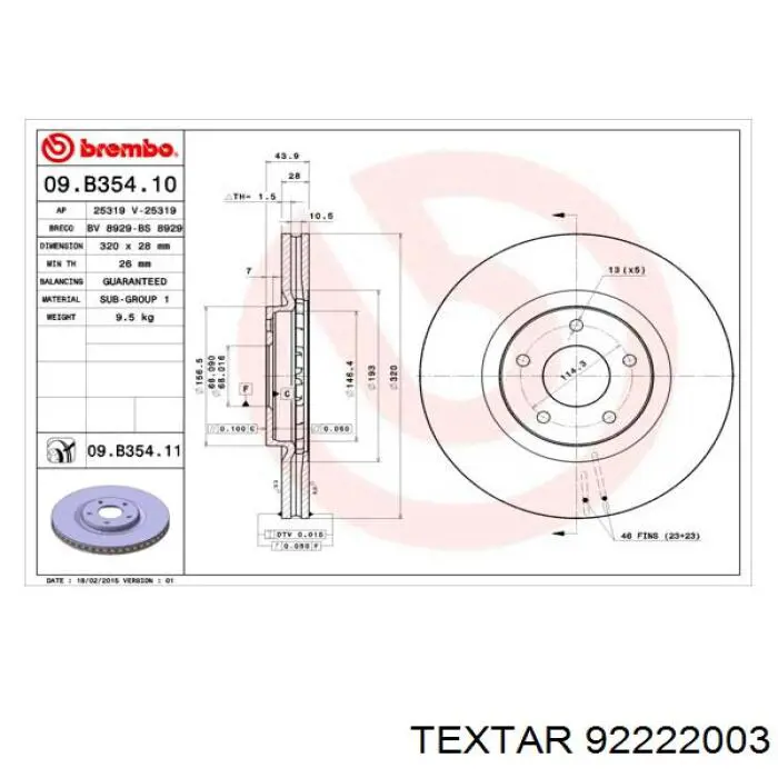 Передний тормозной диск Textar 92222003