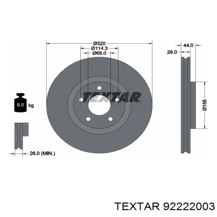 Передние тормозные диски 92222003 Textar