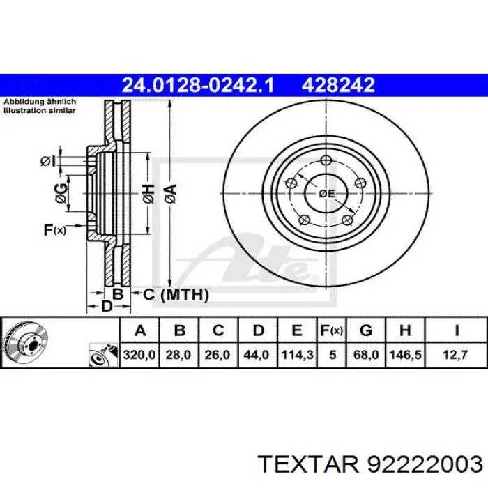 Тормоз дисковый передний Textar 92222003 цена, от 68.13 USD