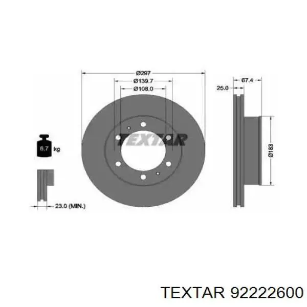 Передние тормозные диски 92222600 Textar