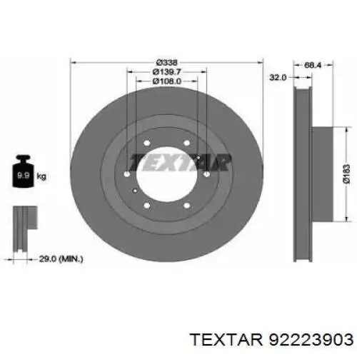 Тормоз дисковый передний Textar 92223903 цена, от 86.43 USD