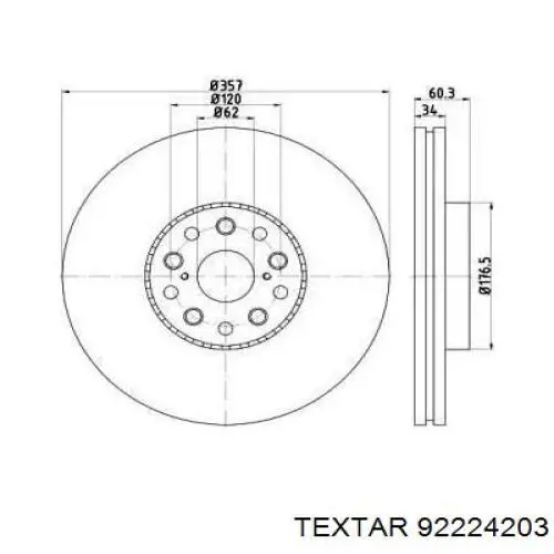 92224203 Textar Диск тормозной передний