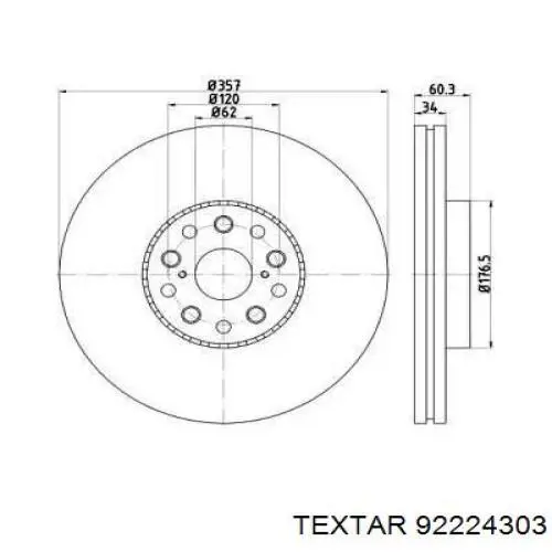 92224303 Textar Диск тормозной передний
