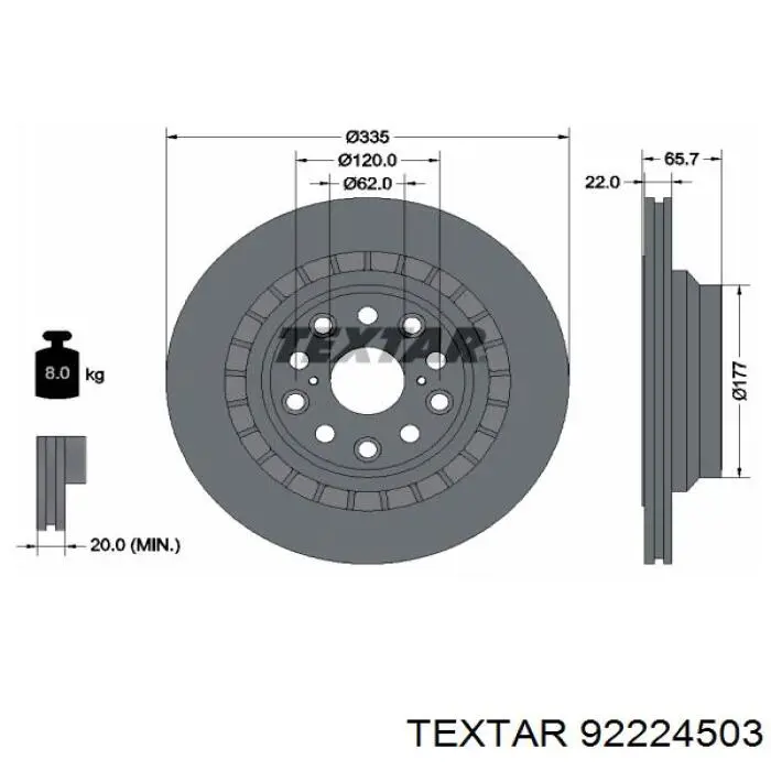 Купить 92224503 Textar Диск тормозной задний