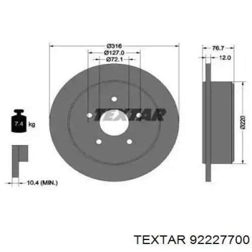 92227700 Textar Дисковый тормоз