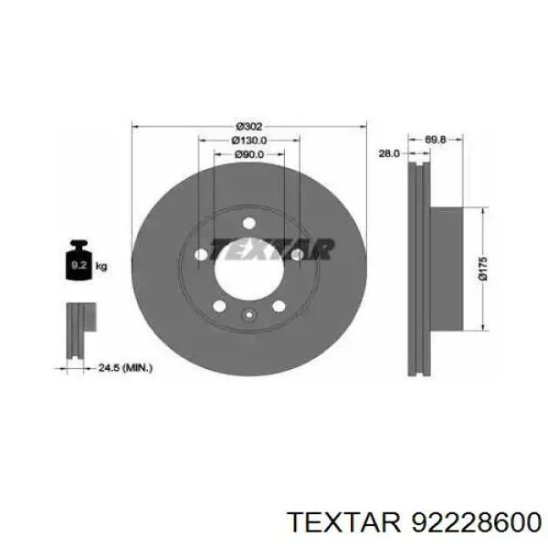 Передние тормозные диски 92228600 Textar