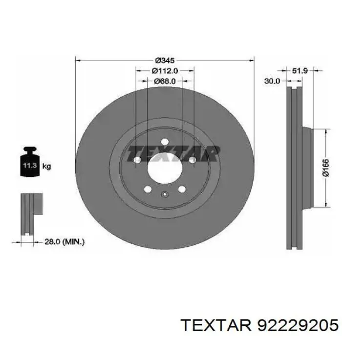 92229205 Textar disco do freio dianteiro