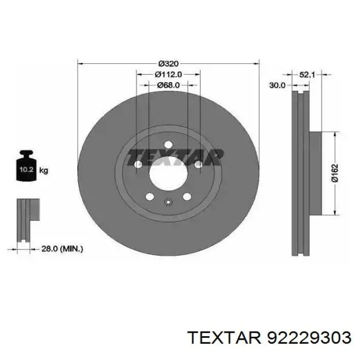 92229303 Textar диск тормозной передний