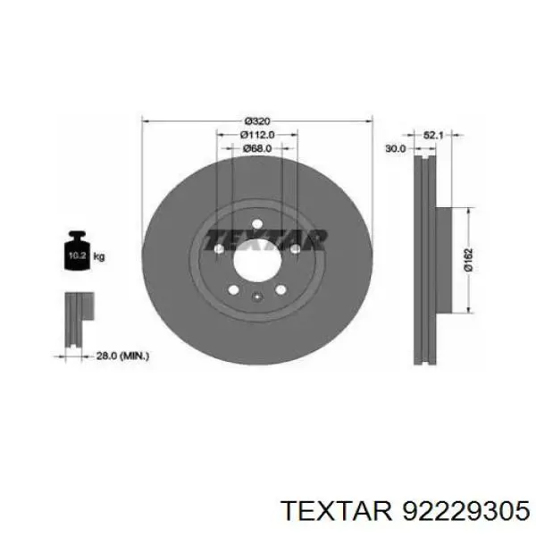 Диск тормозной передний TEXTAR 92229305