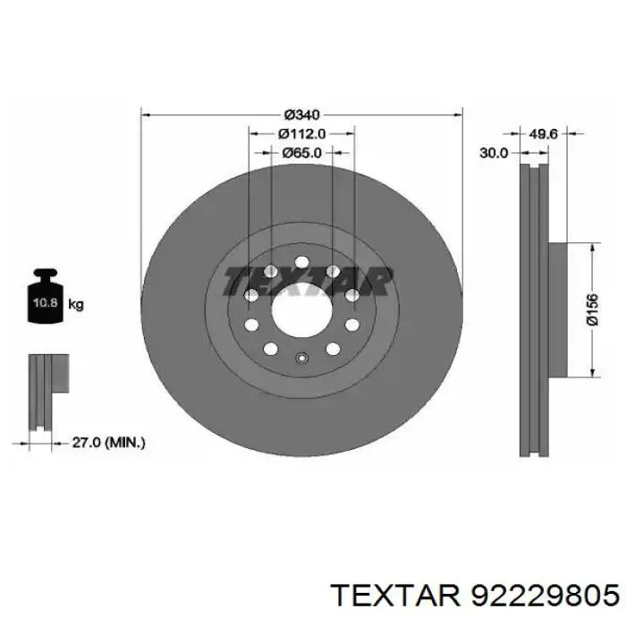 92229805 Textar disco do freio dianteiro