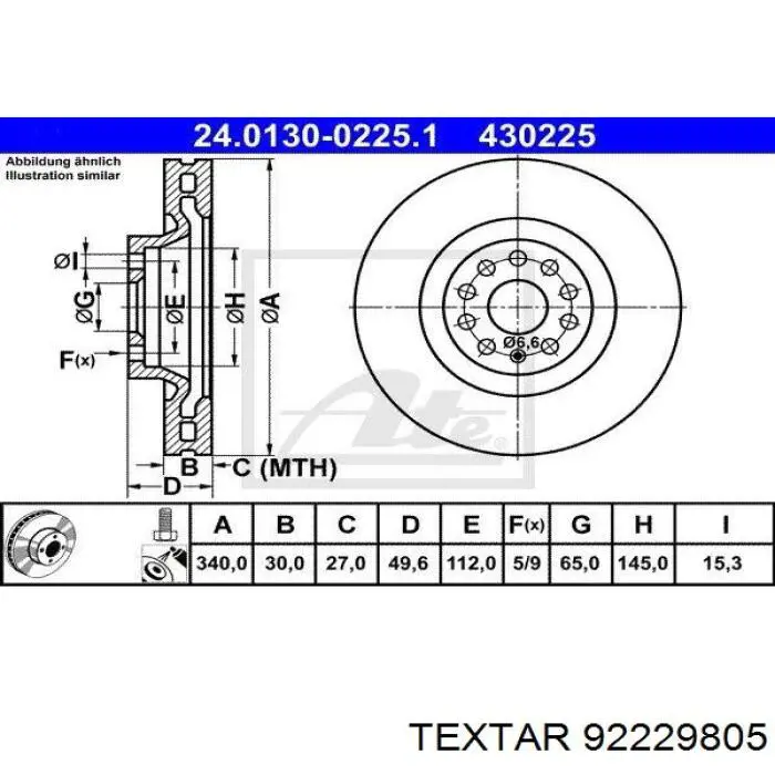 Тормоз дисковый передний Textar 92229805 цена, от 119.37 USD