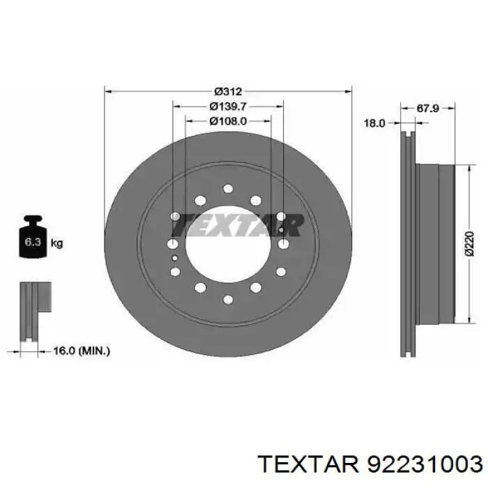 92231003 Textar disco do freio traseiro