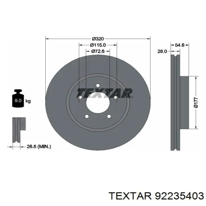 92235403 Textar диск тормозной передний