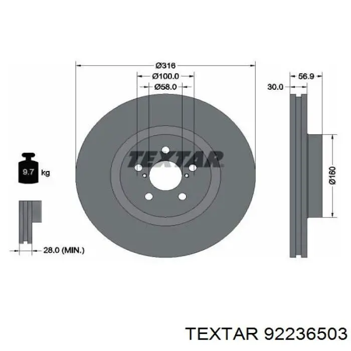 Передние тормозные диски 92236503 Textar