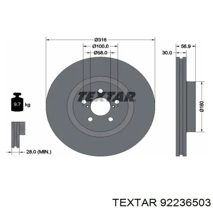 Тормоз дисковый передний Textar 92236503 цена, от 65.68 USD