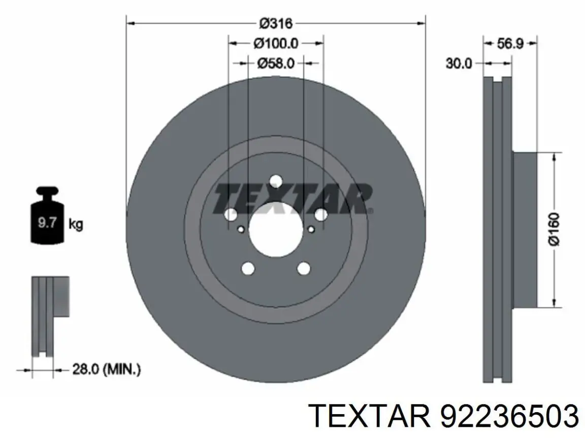 Диск гальмівний передній 92236503 Textar