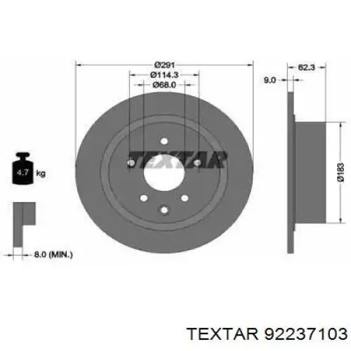 Задний тормозной диск Textar 92237103 цена, от 49.07 USD