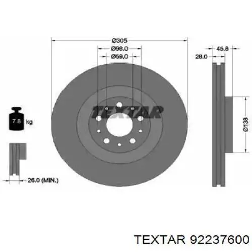 Передние тормозные диски 92237600 Textar