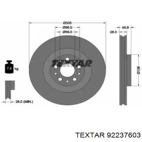 Передние тормозные диски 92237603 Textar